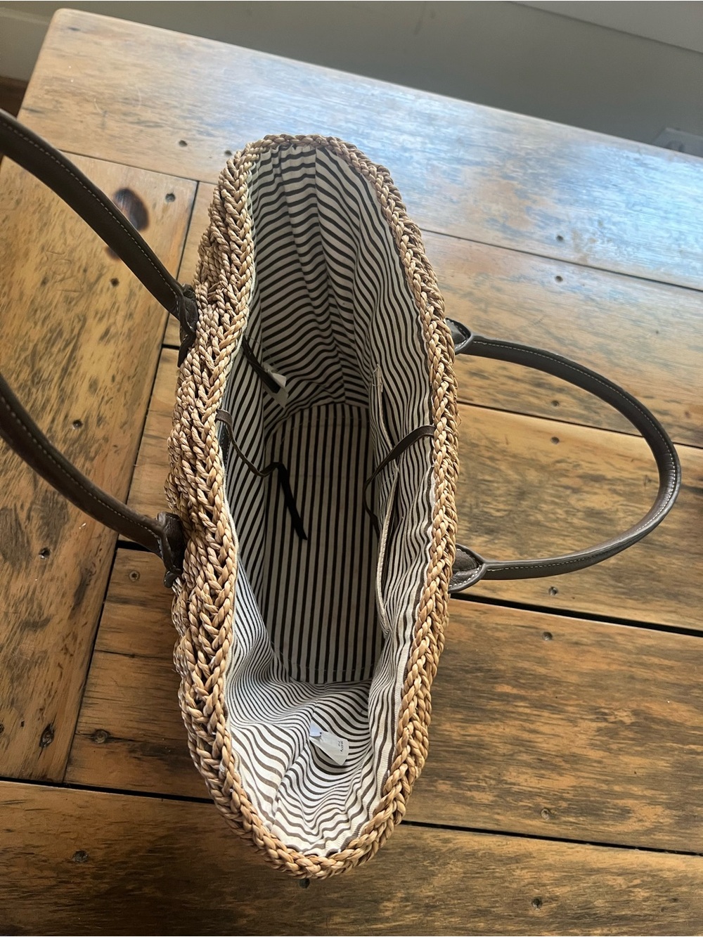 J. Crew Woven Straw Tote with Dark Brown Handles - Picture 4 of 7
